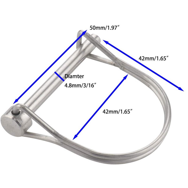 VTurboWay دبوس قفل أمان صغير 2 قطعة 3/16" × 1.97" (4.8 مم × 50 مم)، دبابيس قفل عمود من الفولاذ المقاوم للصدأ من الدرجة البحرية 316 - Image 3